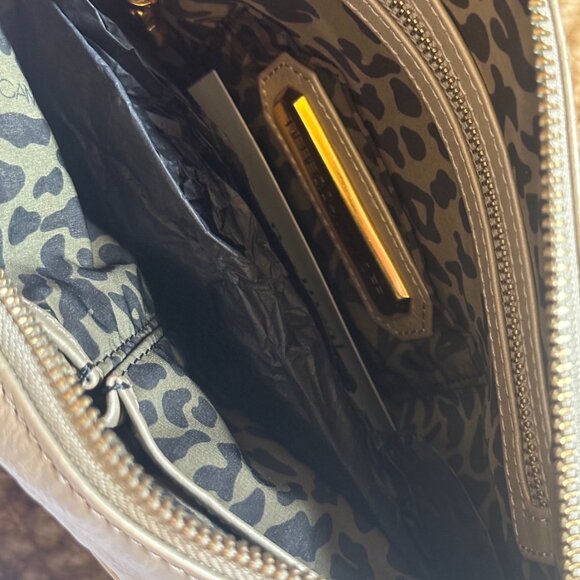 Rebecca Minkoff Gray Mini M.A.C. Leather Crossbody Bag Brass Chain Metal Accents - Picture 4 of 5